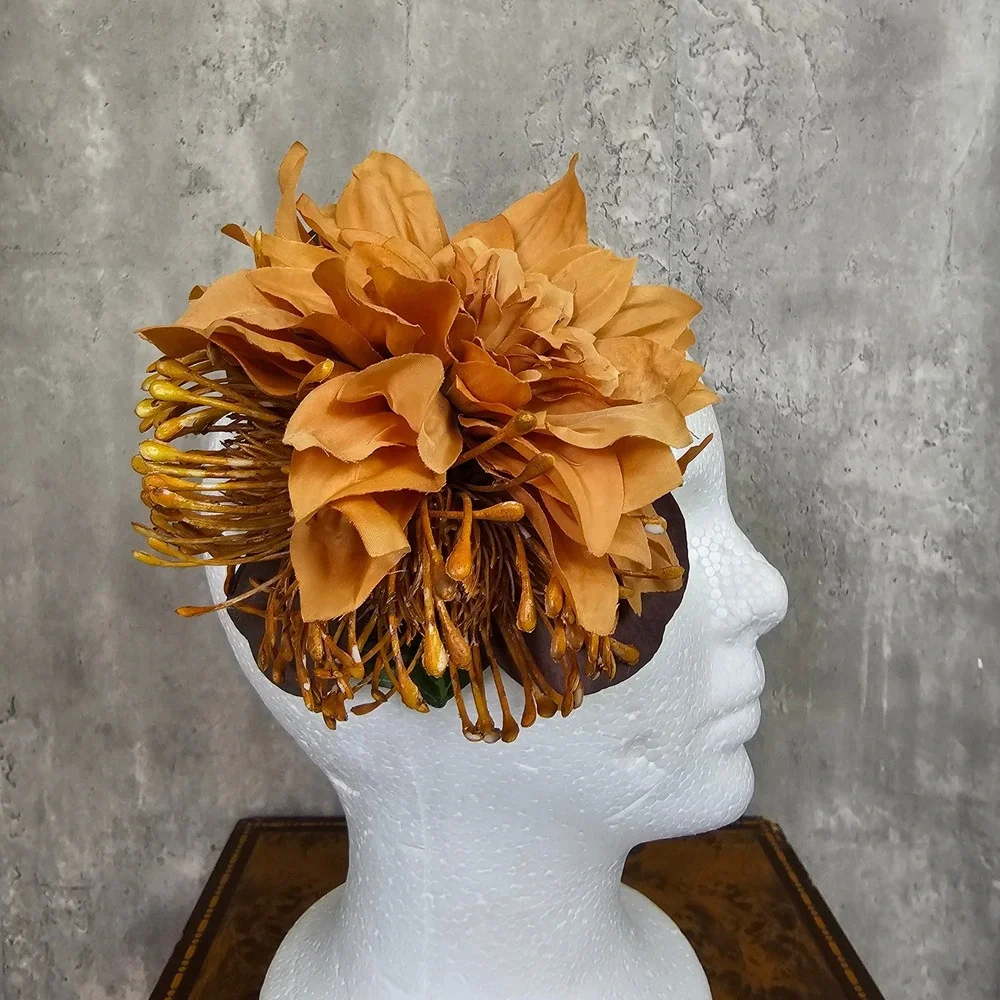 Handmade Dahlia Fascinator Hair Flower‎ Clip Floral Races Wedding Party
